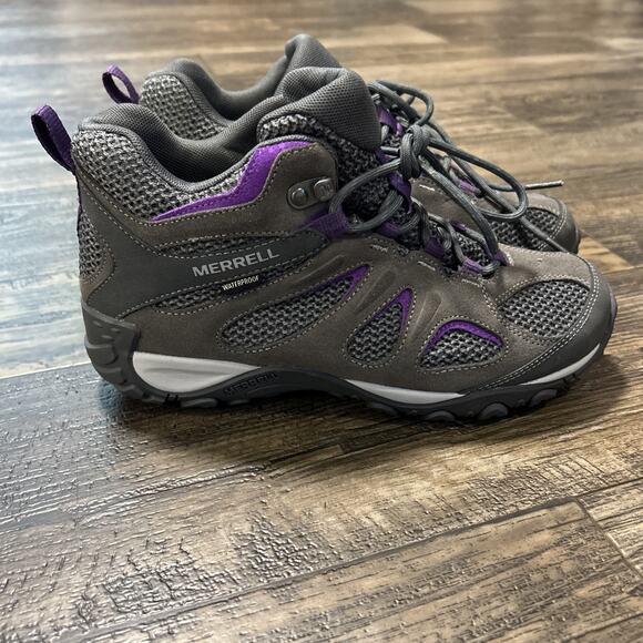 Merrell Yokota 2 Mid Gray Purple Women’s Hiking Boots Size 8.5 waterproof - Picture 1 of 7
